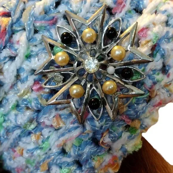 Handmade Crochet Knit Multi-fiber Boho Slouchy Beret Hat